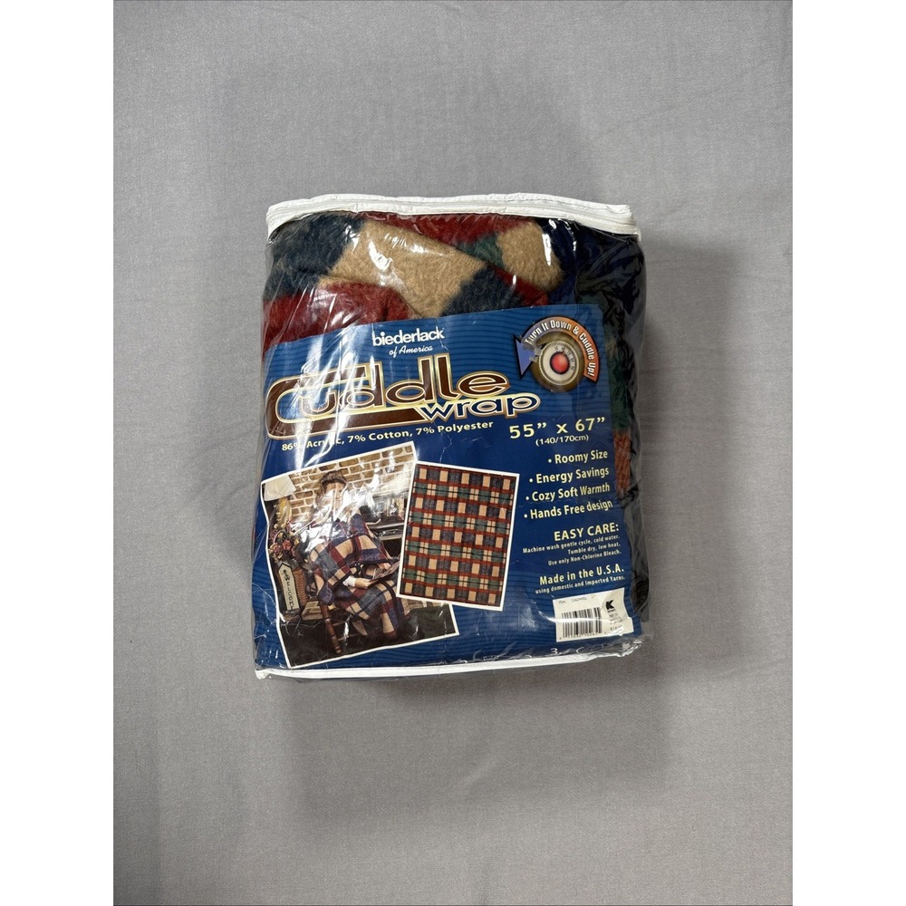 Vintage Biederlack Cuddle Wrap Plaid Blanket Made In USA 55"x67"